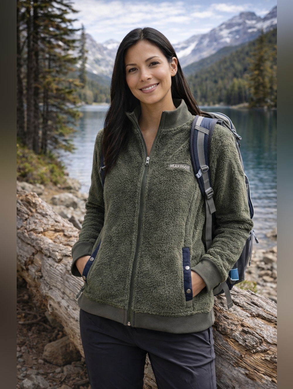 Marmot Sherpa Fleece Bomber Jacket Green Full Zip Women’s Medium Cozy